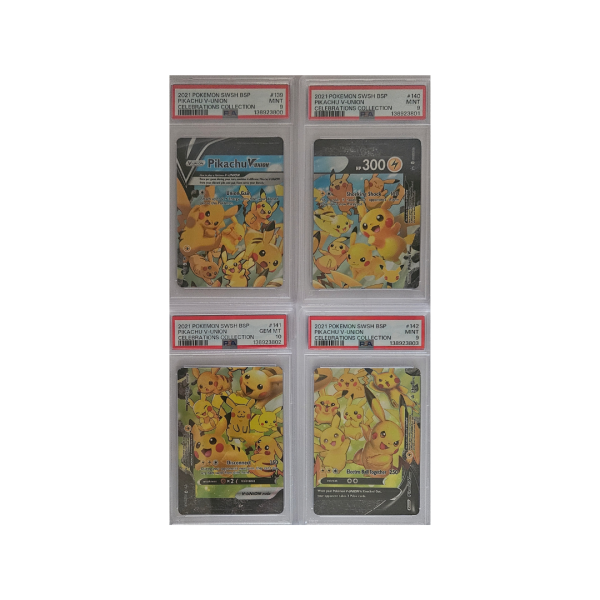 2021 Pokémon Celebrations Pikachu V-UNION Black Star Promo 4-Card PSA Graded Set SWSH139-SWSH142 Sequential